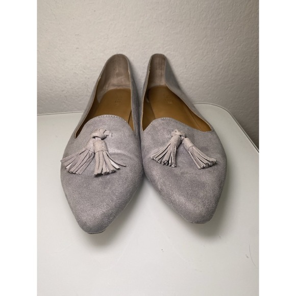 J Crew Biella Tassel Loafer 9.5 Gray Vegan Suede Pointed Toe - Picture 2 of 14